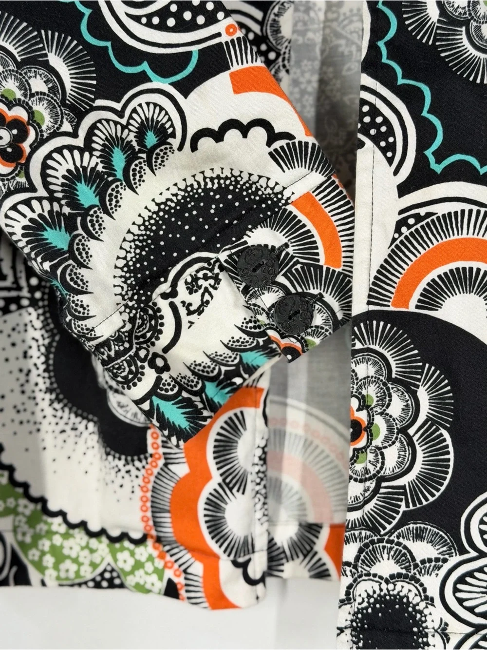 Coldwater Creek Black, White, Orange & Green Floral-Print Cropped‎ Blazer